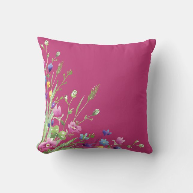 Wilde Blume Botanisches Rosa Kissen (Vorderseite)