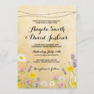 Wilde Blume, die Vintage Lichter heiraten, einlade Einladung