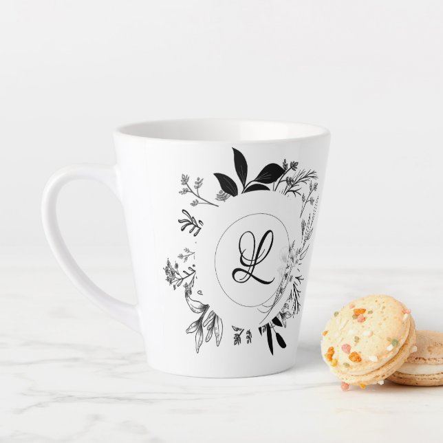 Wilde Blume Doodles Monogramm Latte Tasse (Beispiel)
