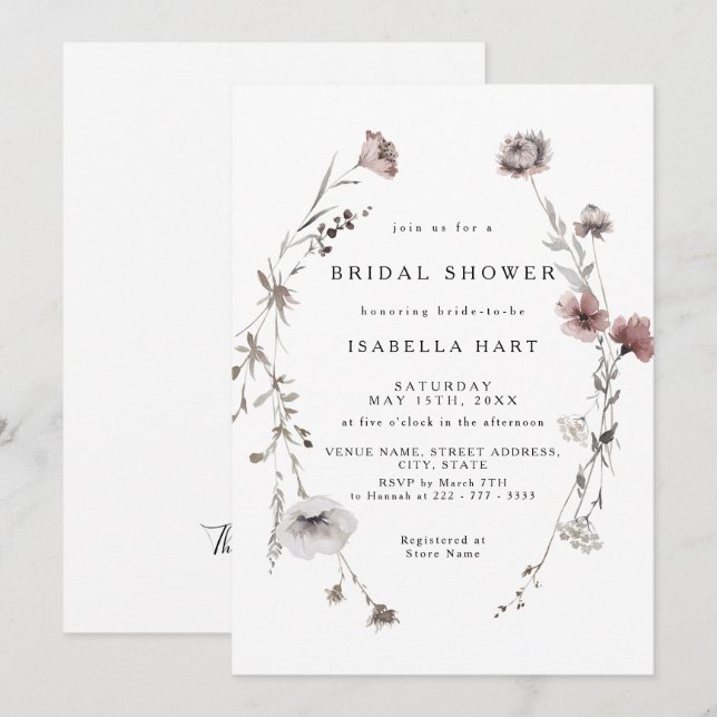 Wilde Blume Fall Wreath Bridal Dusche Einladung (Vorne/Hinten)