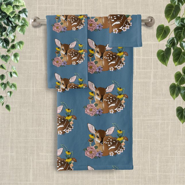 Wilde Blume Fawn Blue Badhandtuch Set (Von Creator hochgeladen)