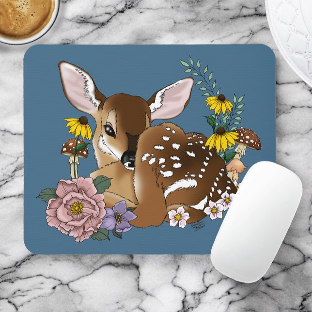 Wilde Blume Fawn Blue Mousepad (Von Creator hochgeladen)