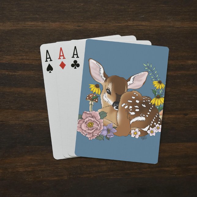 Wilde Blume Fawn Blue Spielkarten (Von Creator hochgeladen)