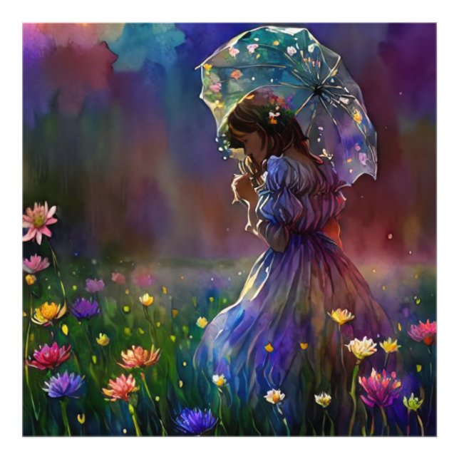 *~ Wilde Blume Feld AP56 Parasol Girl Fotodruck (Vorne)