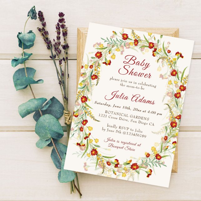 Wilde Blume Gelbe Marigold Foliage Babydusche Einladung (Von Creator hochgeladen)