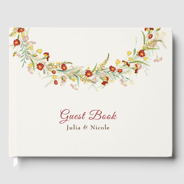 Wilde Blume Gelbe Marigold Foliage Hochzeit Gästebuch (Vorderseite)