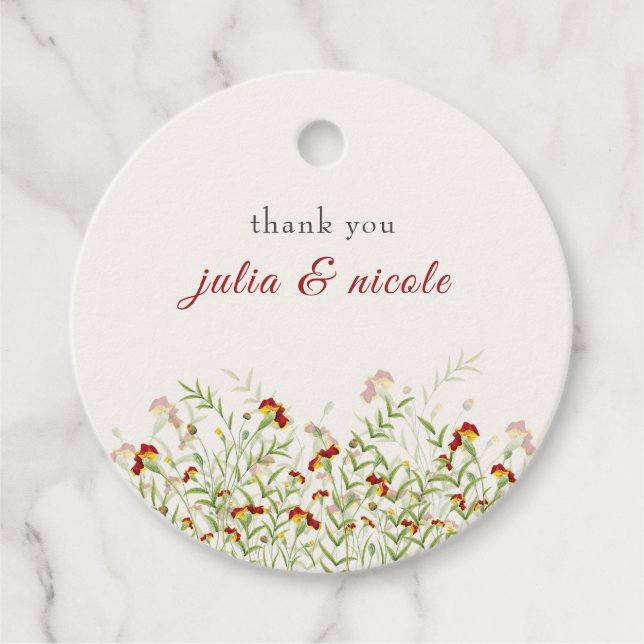 Wilde Blume Gelbe Marigold Foliage Hochzeit Geschenkanhänger (Vorderseite)