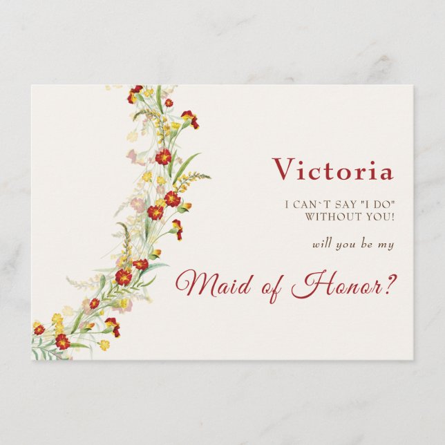 Wilde Blume Gelbe Marigold Foliage Hochzeit Menükarte (Vorderseite)