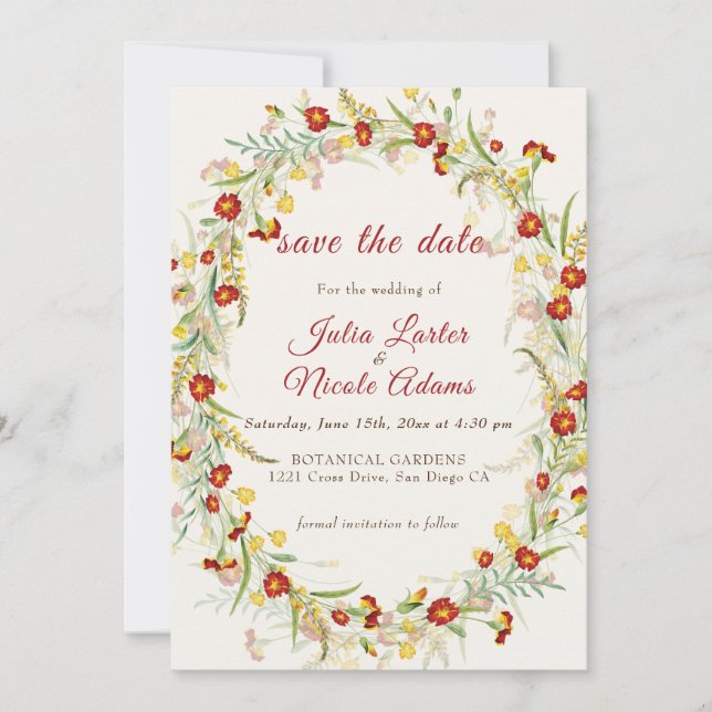Wilde Blume Gelbe Marigold Foliage Hochzeit Save The Date (Vorderseite)