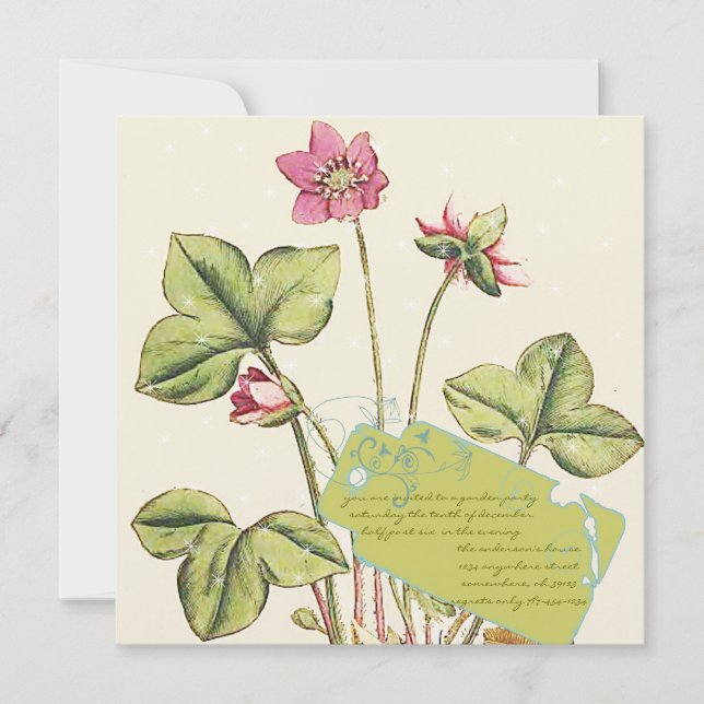 Wilde Blume grün und rosa Einladungen (Vorderseite)