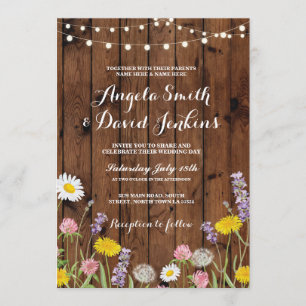 Wilde Blume Hochzeitseinladungen Holzleuchten Einladung