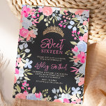 Wilde Blume in den Gartenpasten Sweet 16 Geburtsta Einladung<br><div class="desc">Unsere Gartenromane Blumenladen Sets die perfekte Note für eine sanfte Pastellfarben Sweet 16 Geburtstagseinladung. Freuen Sie sich auf zarte Aquarellblumen und romantische Details. Mit weicher pastellfarbener Handmalerei mit floraler Wasserfarbe,  in hellrosa,  grau,  lavender und einem eleganten Pinselskript mit einem Imitat goldenen Glitzer Kronprinzessin Tiara auf dunkelgrauem Hintergrund.</div>