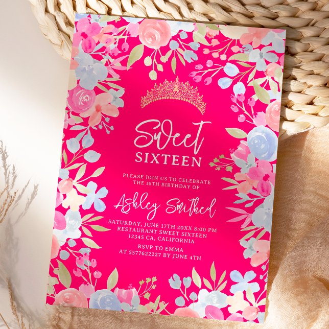 Wilde Blume in den Gartenpasten Sweet 16 Geburtsta Einladung (Garden pastel wild flowers Sweet 16 birthday Invitation)