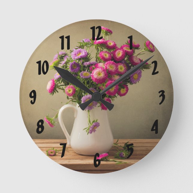 Wilde Blume in einer Vase-Wall-Uhr Runde Wanduhr (Vorderseite)