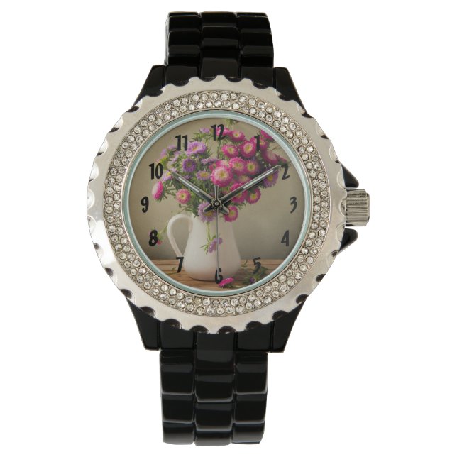 Wilde Blume in einer Vase Wrist Watch Armbanduhr (Vorderseite)