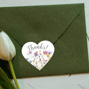 Wilde Blume in Wasserfarbe weiblich Herz-Aufkleber