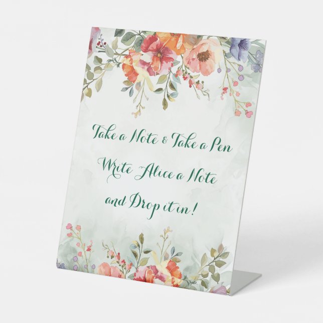 Wilde Blume Kartentisch Geburtstag oder Hochzeit s Sockelschild (Vorderseite)