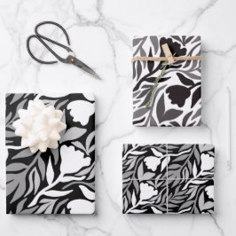 Wilde Blume Kaskade Schwarz & Weiß Geschenkpapier Set