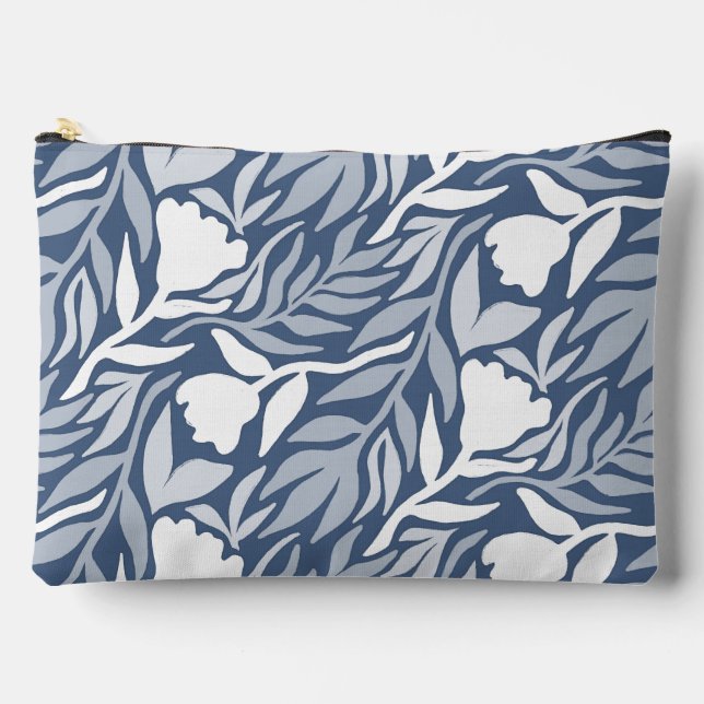 Wilde Blume Kaskade Weiß & Blau Zubehörtasche (Vorderseite)