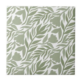 Wilde Blume Kaskade White & Moss Green Fliese