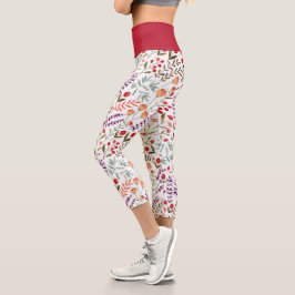 Wilde Blume Lila gelb auf weißem Capri Legg Leggings