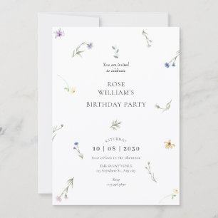 Wilde Blume minimalistischer Geburtstag Einladung