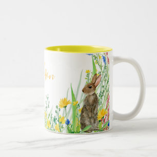 Wilde Blume mit Kaninchenfloralfarben, zwei Tonnen Zweifarbige Tasse