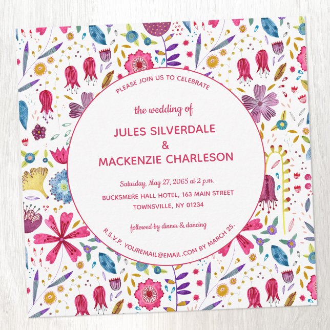 Wilde Blume Moderne Wasserfarbenhochzeit Einladung (Unique watercolor wild flower wedding invitation)