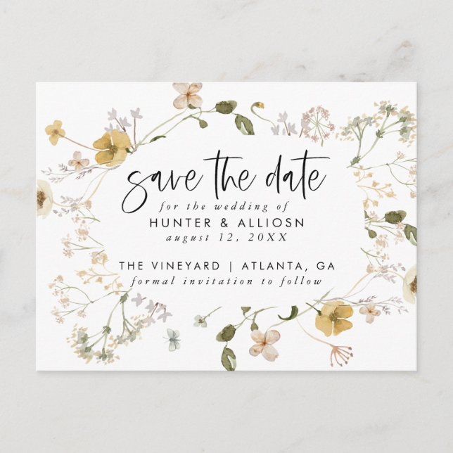Wilde Blume Save the Date Flyer Postkarte (Vorderseite)