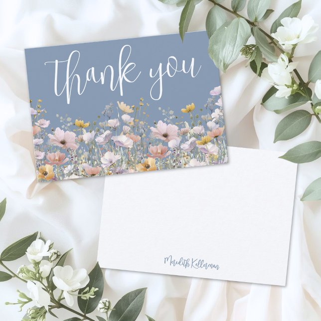 Wilde Blume Staubblau Dankeskarte (Wildflower Dusty Blue Thank You Card )