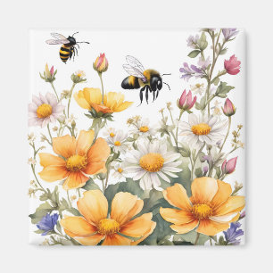Wilde Blume und Honigbienen Wasserfarbe Magnet