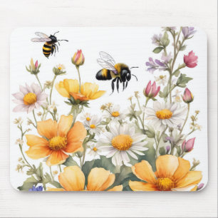 Wilde Blume und Honigbienen Wasserfarbe Mousepad