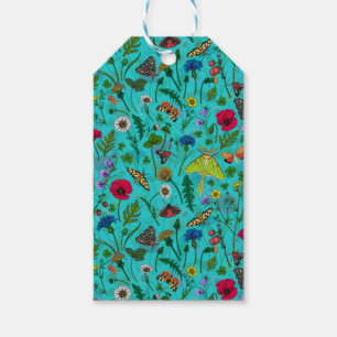 Wilde Blume und Motten auf aquamarin Geschenkanhänger