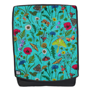 Wilde Blume und Motten auf aquamarin Rucksack