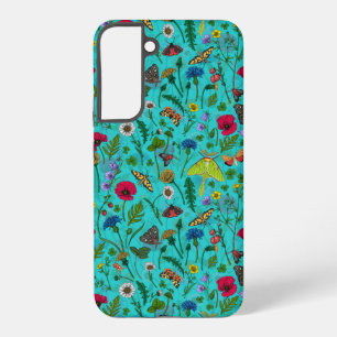 Wilde Blume und Motten auf aquamarin Samsung Galaxy Hülle