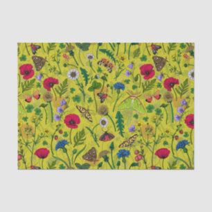 Wilde Blume und Motten auf Grün Seidenpapier
