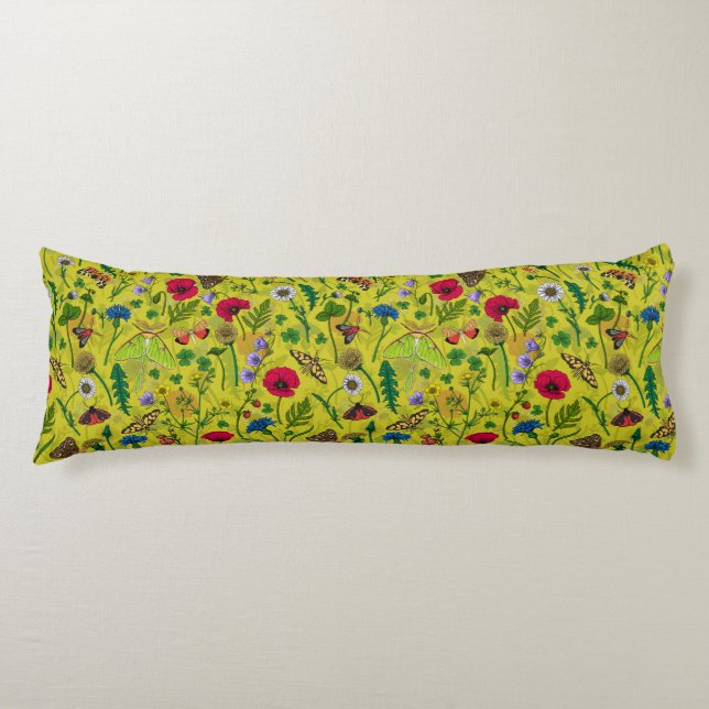 Wilde Blume und Motten auf Grün Seitenschläferkissen (Vorderseite)