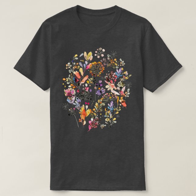 Wilde Blume und Pflanze Aquarell Wilder Naturbot T-Shirt (Design vorne)