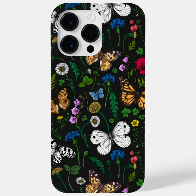 Wilde Blume und Schmetterlinge auf schwarz Case-Mate iPhone Hülle (Rückseite)