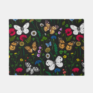 Wilde Blume und Schmetterlinge auf schwarz Fußmatte