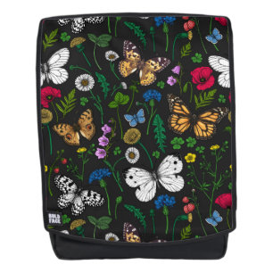 Wilde Blume und Schmetterlinge auf schwarz Rucksack