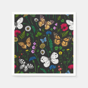 Wilde Blume und Schmetterlinge auf schwarz Serviette