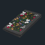 Wilde Blume und Schmetterlinge auf schwarz Tri-fold Geldbeutel<br><div class="desc">Handgemalte Sammlung von verschiedenen Schmetterlingen und wilden Blume.</div>