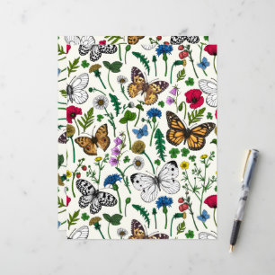 Wilde Blume und Schmetterlinge auf Weiß