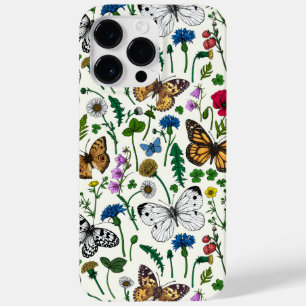 Wilde Blume und Schmetterlinge auf Weiß Case-Mate iPhone 14 Pro Max Hülle