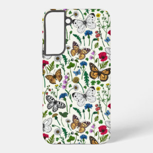 Wilde Blume und Schmetterlinge auf Weiß Samsung Galaxy Hülle