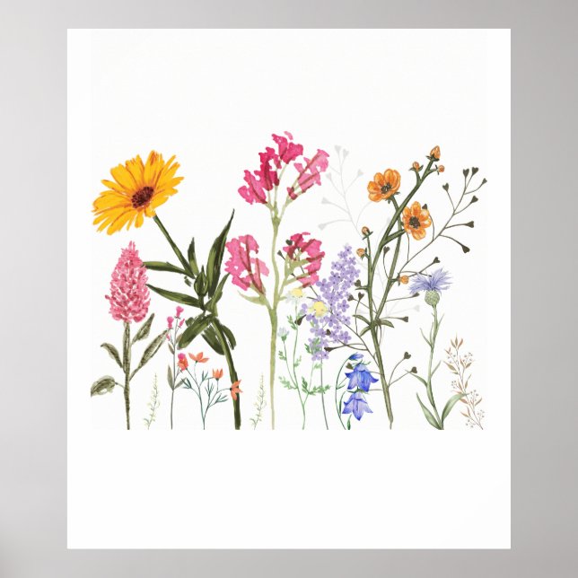 Wilde Blume , Vintag botanisch , pastelfarben Poster (Vorne)