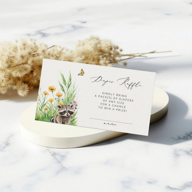 Wilde Blume Wald Niedlich Racoon Diaper Raffle Begleitkarte (Von Creator hochgeladen)