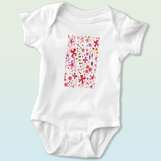 Wilde Blume Wasserfarbe Baby Strampler (Modern watercolor wildflower art  baby bodysuit)