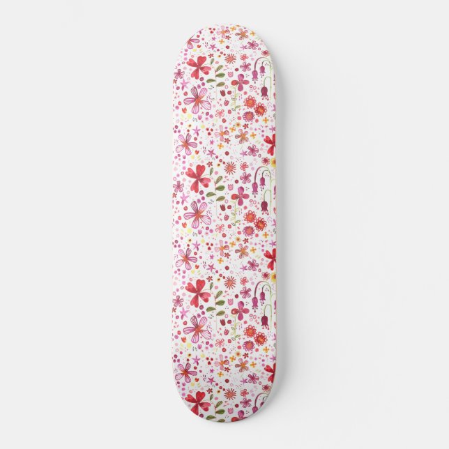 Wilde Blume Wasserfarbe Skateboard (Vorderseite)